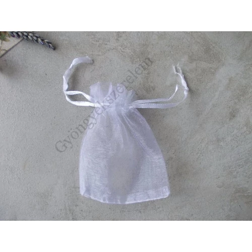 Fehér organza tasak, zacskó, 10x8 cm