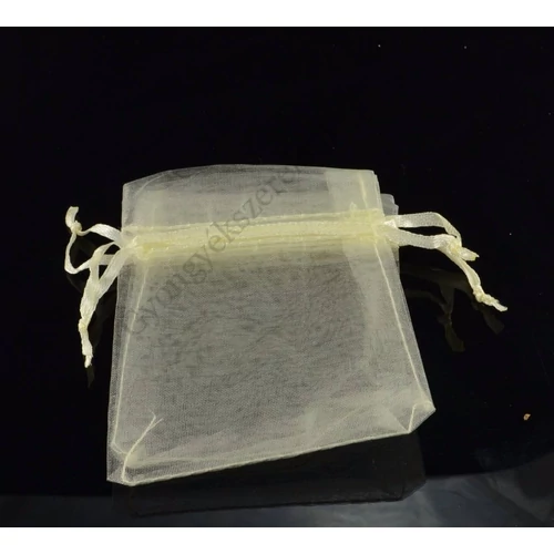 Krém színű organza tasak, ajándék zacskó, 15x10 cm