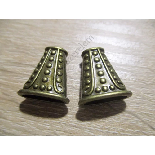 Nagy gyöngykupak, végzáró, bojt kupak, bőr vég, antik bronz színű, 18x17x8 mm