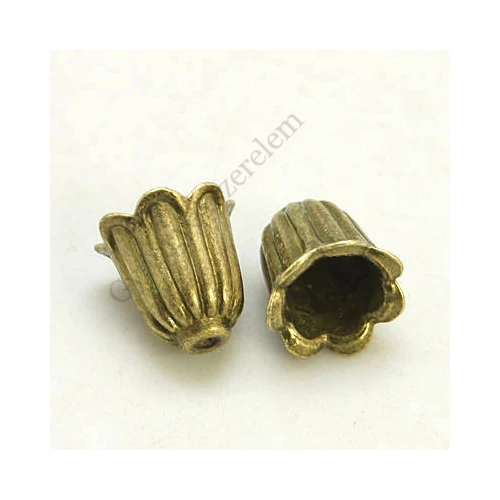 Harangvirág gyöngykupak, végzáró, bojt kupak, vég, bőr vég, antik bronz színű, 11x10 mm