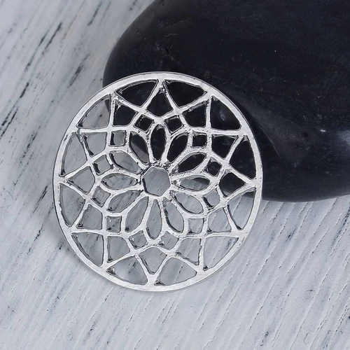 Mandala fityegő, medál, antik ezüst színű, 26 mm