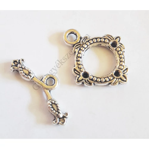 T-kapocs, antik ezüst színű, 22x18mm+22x6 mm