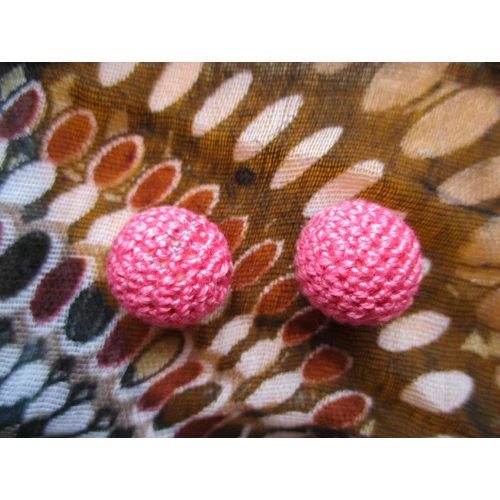 Horgolt fa gyöngy, golyó, rózsaszín, 16 mm