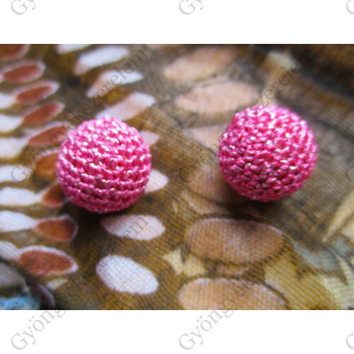 Horgolt fa gyöngy, golyó, rózsaszín ezüst, 15 mm