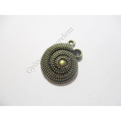 Csigaház, csiga fityegő, medál, antik bronz színű, 24x20 mm