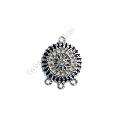 Kerek, fekete összekötő, fülbevalóalap, medálalap, antik ezüst színű, 28x22 mm