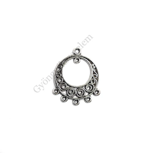 Kerek összekötő, fülbevalóalap, medálalap, antik ezüst színű, 25x22 mm