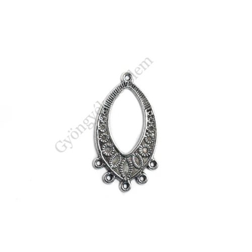 Hosszúkás összekötő, fülbevalóalap, medálalap, antik ezüst színű, 35x19 mm