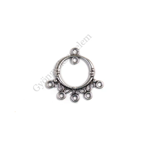 Kerek összekötő, fülbevalóalap, medálalap, antik ezüst színű, 26x21 mm