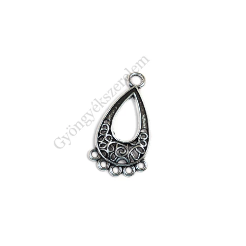 Csepp összekötő, fülbevalóalap, medálalap, antik ezüst színű, 28x16 mm