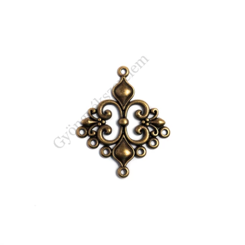 Díszes összekötő, fülbevalóalap, medálalap, antik bronz színű, 35x30 mm
