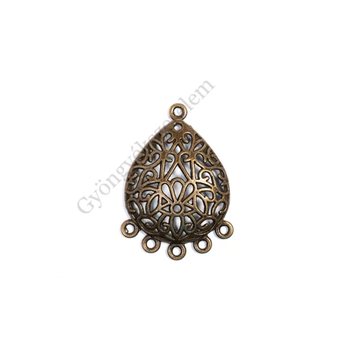 Mintás csepp összekötő, fülbevalóalap, medálalap, antik bronz színű, 35x35 mm