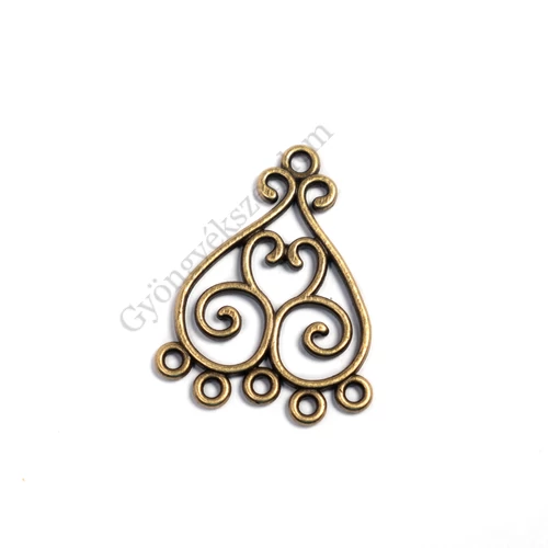 Díszes összekötő, fülbevalóalap, medálalap, antik bronz színű, 33x26 mm
