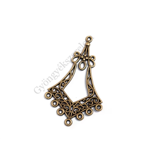 Rombusz összekötő, fülbevalóalap, medálalap, antik bronz színű, 44x28 mm