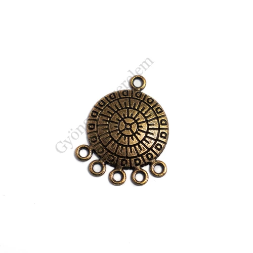 Kerek összekötő, fülbevalóalap, medálalap, antik bronz színű, 27x22 mm