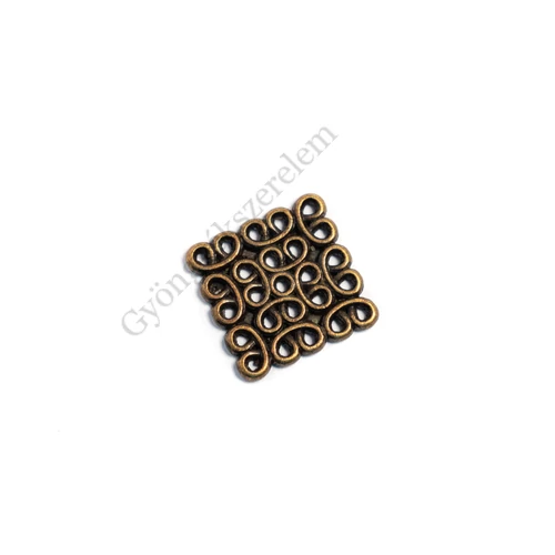 Négyzet összekötő, fülbevalóalap, medálalap, antik bronz színű, 15x15 mm