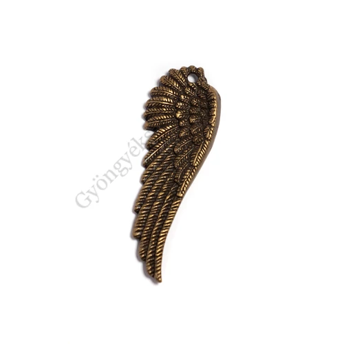Angyalszárny fityegő, medál, antik bronz színű, 52x16 mm