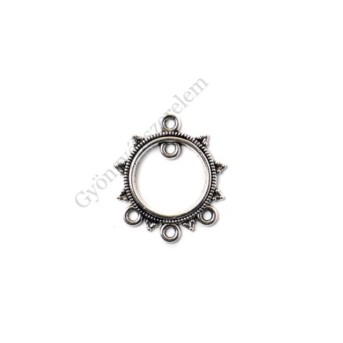 Kerek összekötő, fülbevalóalap, medálalap, antik ezüst színű, 25x22 mm