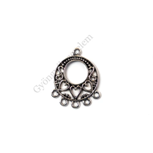 Kerek összekötő, fülbevalóalap, medálalap, antik ezüst színű, 25x22 mm