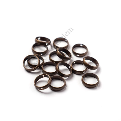 Kerek köztes, gyöngykeret, antik bronz színű, 10 mm