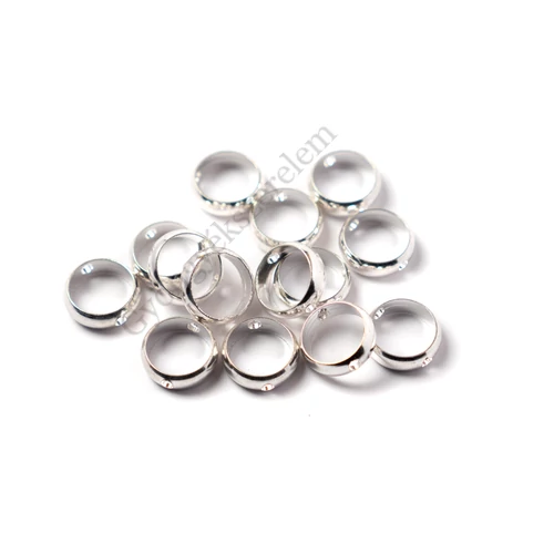 Kerek köztes, gyöngykeret, ezüst színű, 8 mm