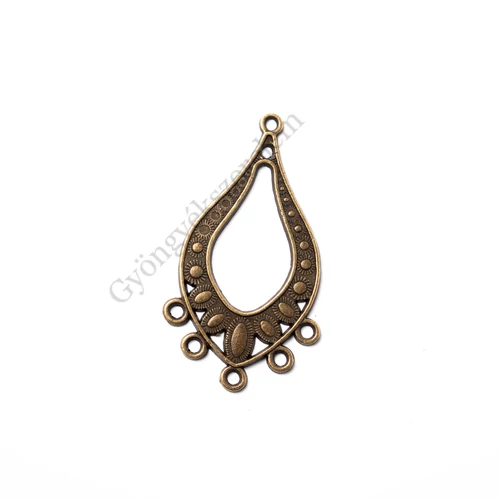 Mintás csepp összekötő, fülbevalóalap, medál, antik bronz színű, 45x26 mm