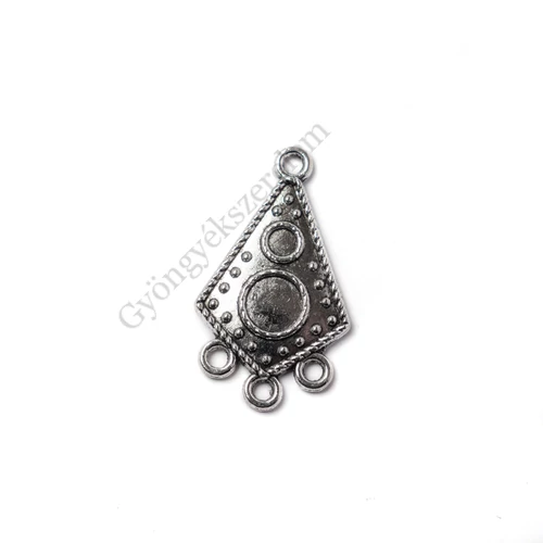 Mintás rombusz összekötő, fülbevalóalap, medál, medálalap, antik ezüst színű, 30x17 mm