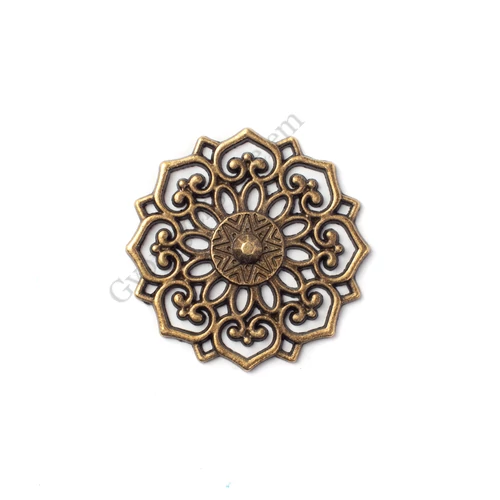 Virág összekötő, fityegő, medál, antik bronz színű, 30 mm