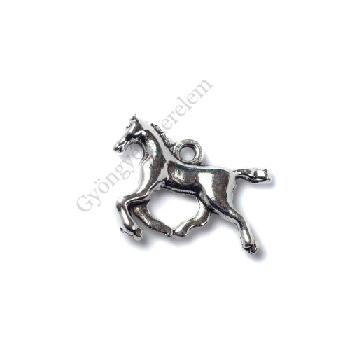 Ló, paci fityegő, medál, antik ezüst színű, 18x15 mm