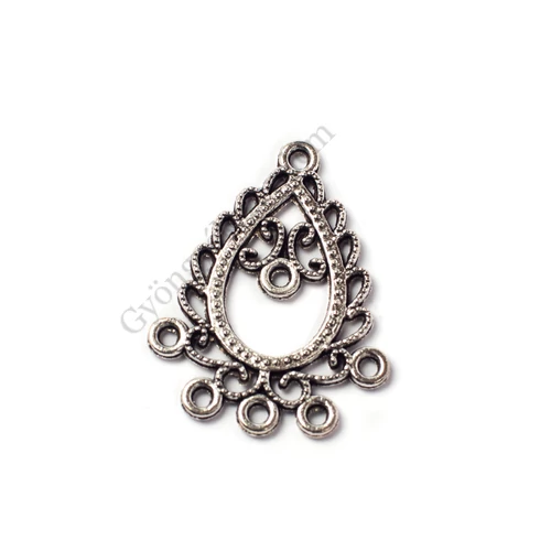 Mintás csepp összekötő, fülbevalóalap, medálalap, antik ezüst színű, 29x23 mm