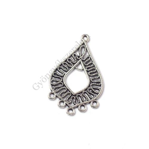 Csepp összekötő, fülbevalóalap, medálalap, antik ezüst színű, 35x32 mm