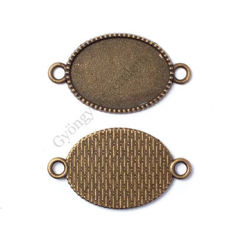 Ovális összekötő, medálalap, karkötőalap, 25x18 mm-es lencséhez, antik bronz színű, 36x20 mm