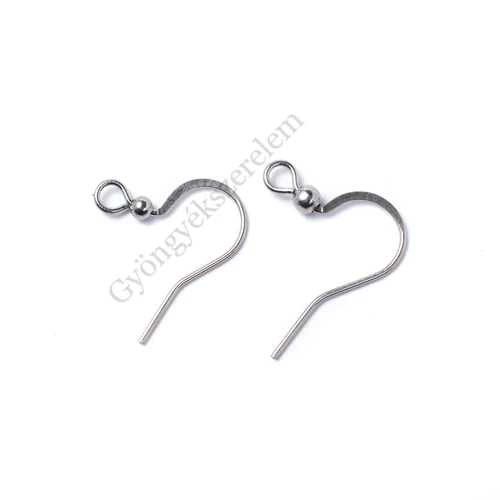 Golyós fülbevaló akasztó, antik ezüst színű, acél, 18 mm, 1 pár/cs