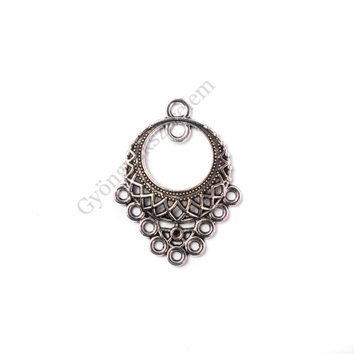 Mintás összekötő, fülbevalóalap, medálalap, antik ezüst színű, 37x24 mm