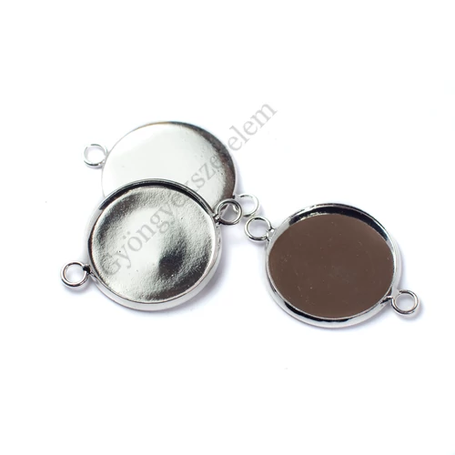 Kerek összekötő, medálalap, karkötőalap, 18 mm-es lencséhez, acél, antik ezüst színű, 25x19 mm