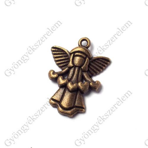Angyal fityegő, medál, antik bronz színű, 22x17 mm