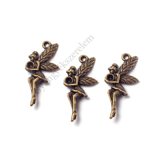 Angyal, tündér fityegő, medál, antik bronz színű, 26x12 mm