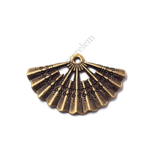 Legyező fityegő, medál, antik bronz színű, 33x20 mm