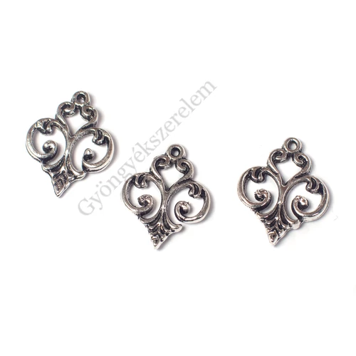 Díszes fityegő, medál, antik ezüst színű, 16x13 mm