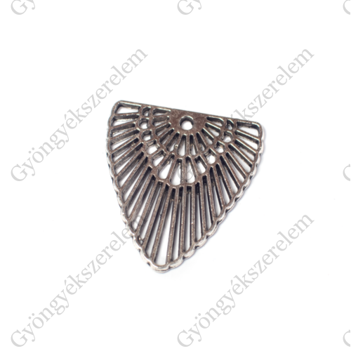 Háromszög fityegő, medál, összekötő, antik ezüst színű, 23x20 mm