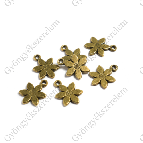 Virág fityegő, medál, antik bronz színű, 16x14 mm