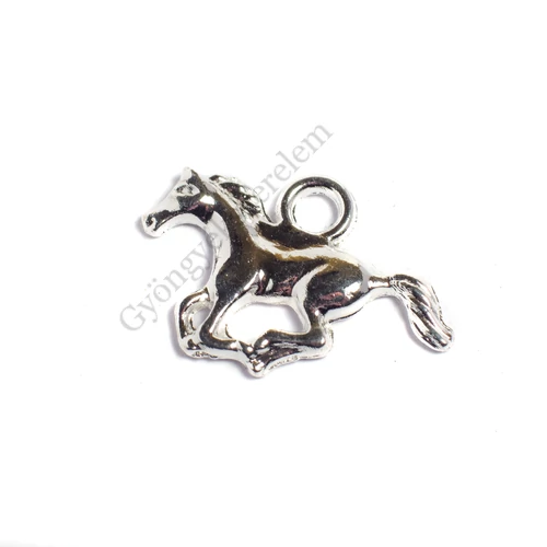 Ló, paci fityegő, medál, ezüst színű, 21x15 mm
