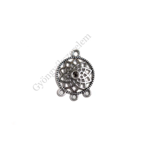 Mandala mintás összekötő, medálalap, fülbevalóalap, antik ezüst színű, 25x18 mm