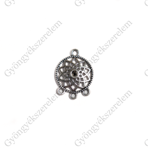 Mandala mintás összekötő, medálalap, fülbevalóalap, antik ezüst színű, 25x18 mm
