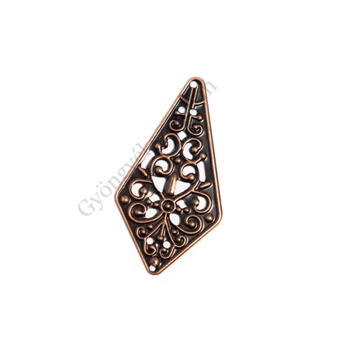 Rombusz összekötő, medálalap, fülbevalóalap, fityegő, medál, vörösréz színű, 45x24 mm