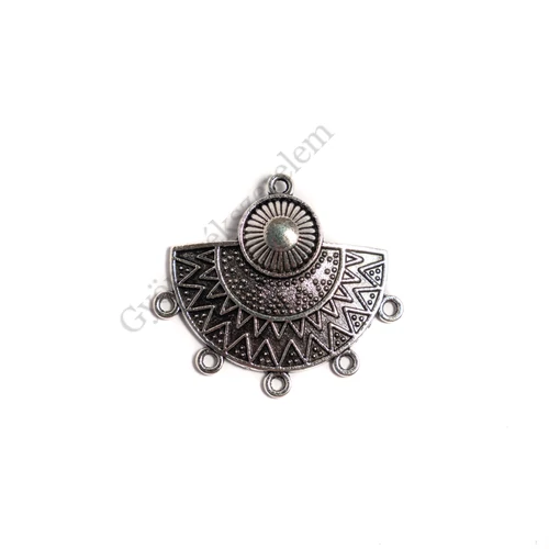 Félkör összekötő, medálalap, fülbevalóalap, antik ezüst színű, 35x32 mm