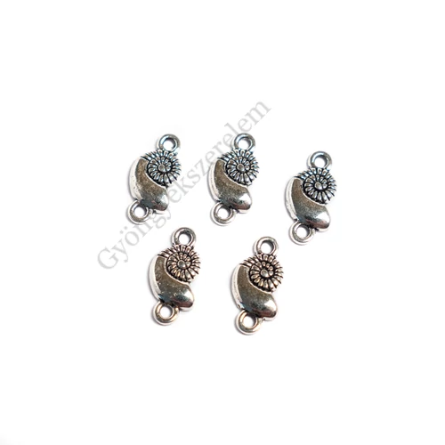 Csiga összekötő, medálalap, fülbevalóalap, antik ezüst színű, 16x8 mm