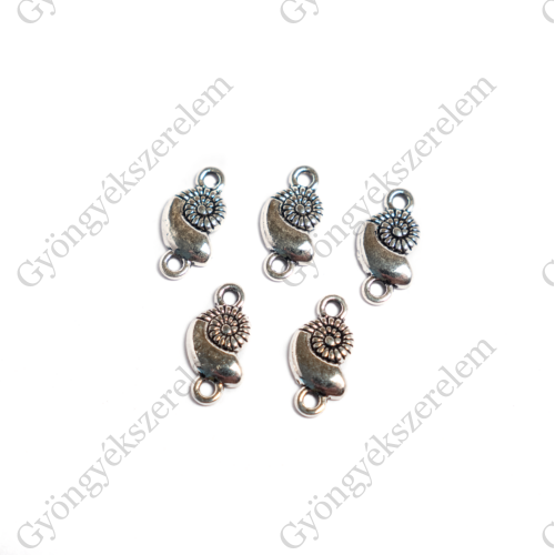Csiga összekötő, medálalap, fülbevalóalap, antik ezüst színű, 16x8 mm