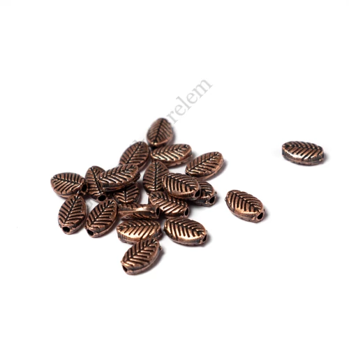 Levél köztes, gyöngy, vörösréz, 10x6 mm