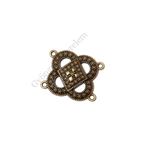 Díszes összekötő, karkötőalap, medálalap, antik bronz színű, 30x25 mm